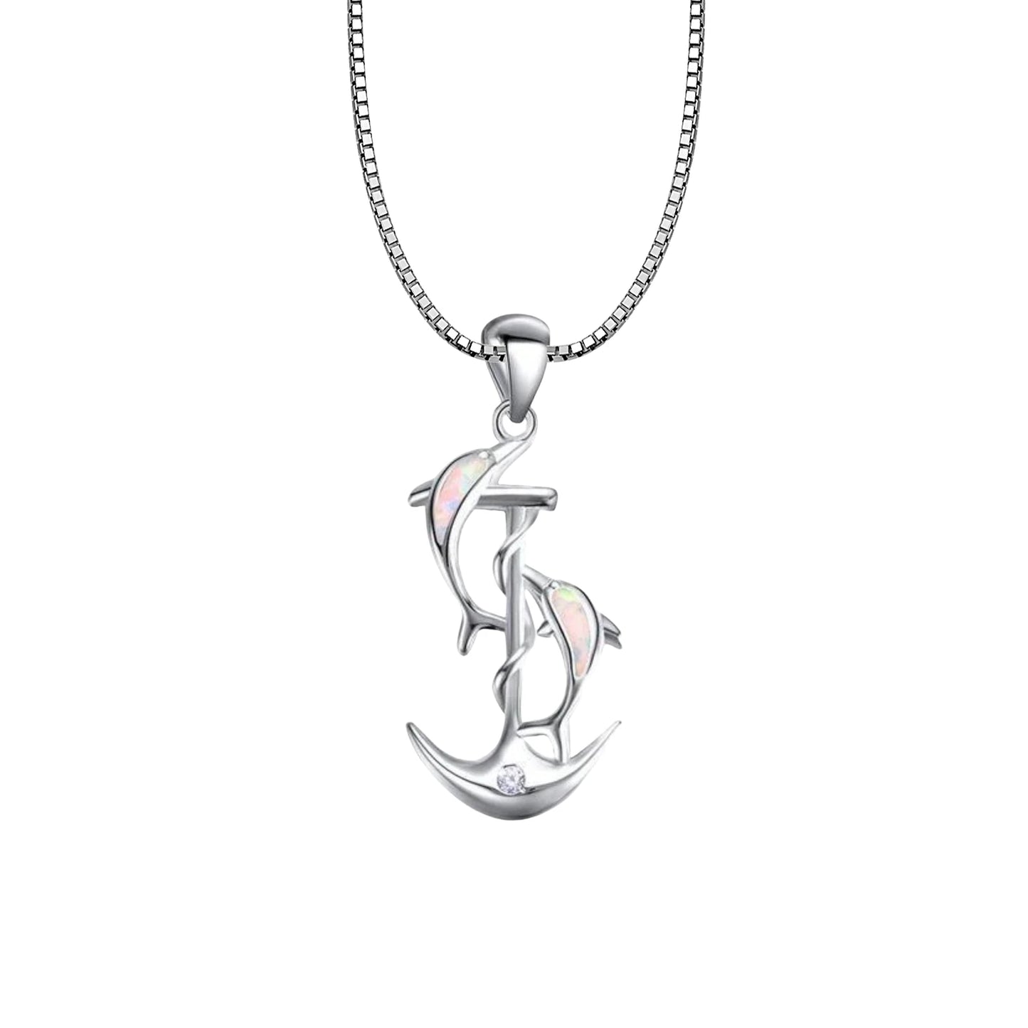TikTok INS Wind Hawaii Beach Explosion Copper Alloy Opal Dolphin Pendant Silver Plated Box Chain Vintage Women's Party Wholesale