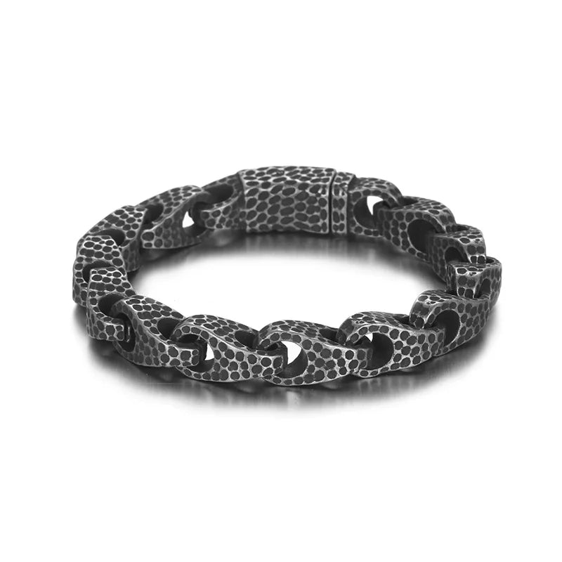 KALEN Men Retro 225mm Stainless Steel Pitted Surface Links Bracelet