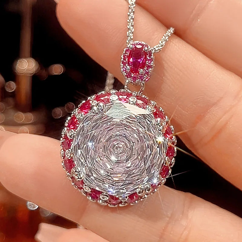 REDheart Fashion Copper Inlaid Zircon Opening Ring Rose Red Zircon 18K Gold Plated Flower Design Light Luxury Women's Pendant Jewelry Set