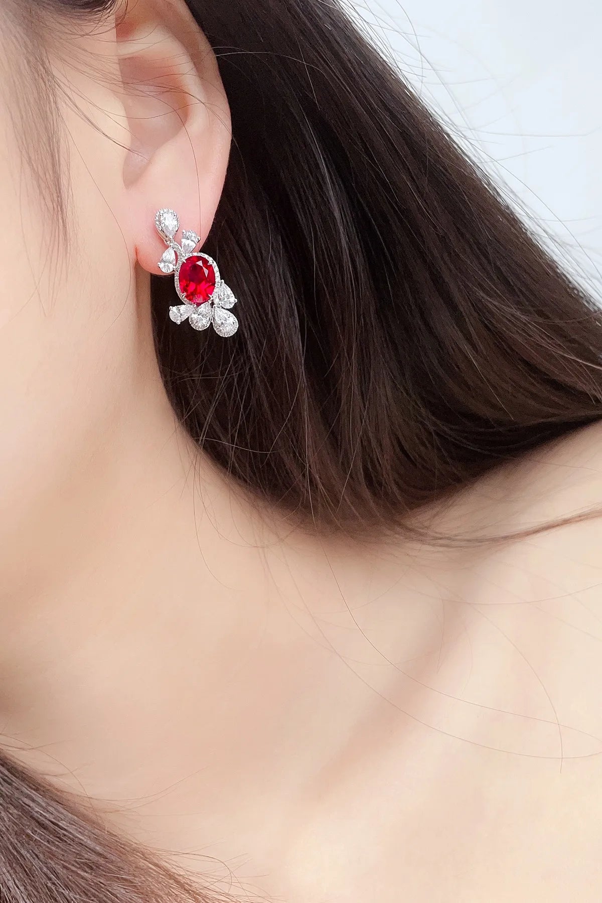 Gemfiori Anster High Quality S925 Lab Grown Ruby Earring Stud Dainty Gemstone Stud Earrings for Women Daily Wear Gift