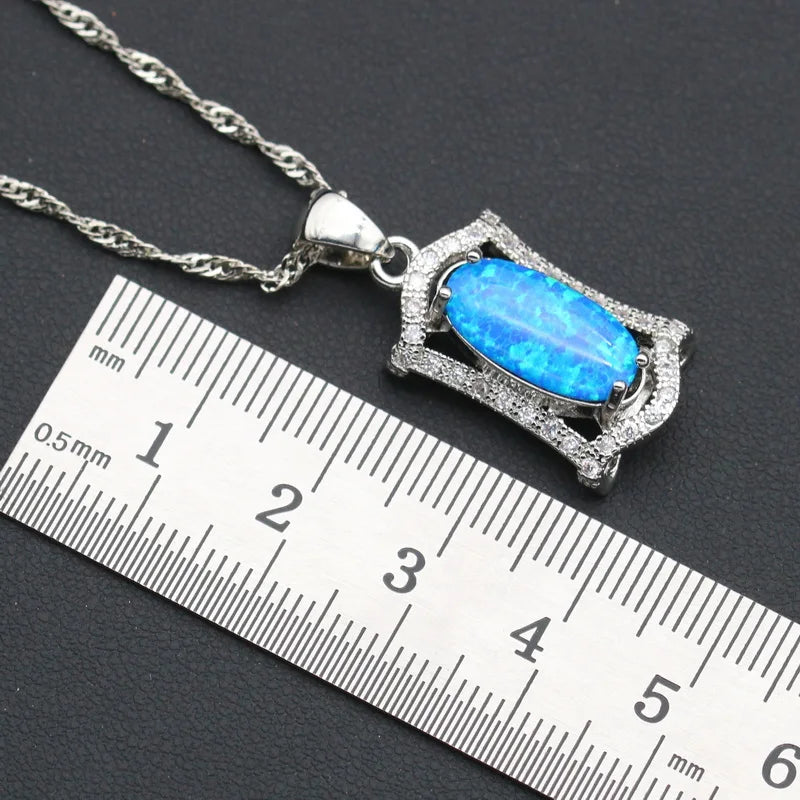 XOTICA Women's Jewelry Blue White Zircon Earrings Pendant Necklace Ring Sets Alloy Platinum Plated Wedding Party Engagement Gift