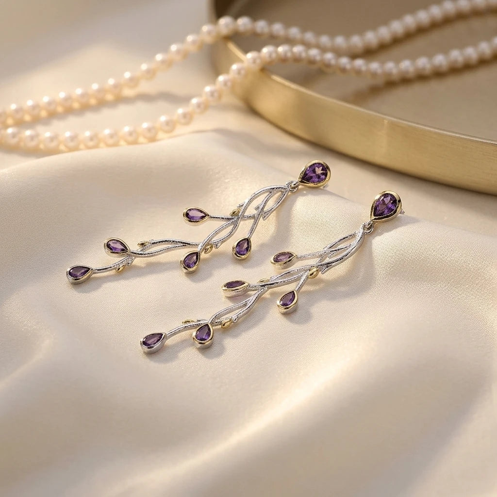 Ladies Thailand 925 Sterling Silver Vintage Hanging Pendant Earrings for Wedding & Party Gifts