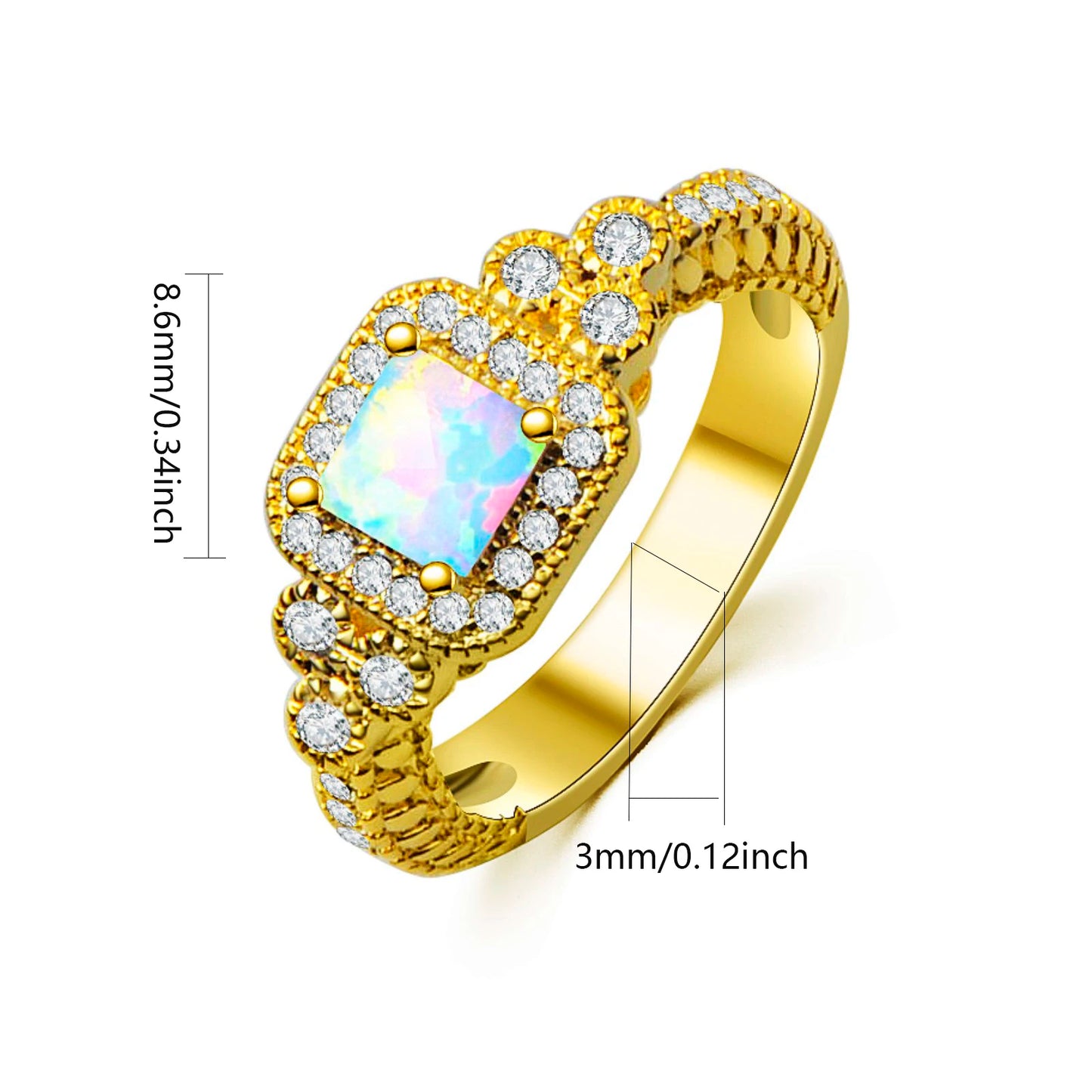 Opal Striped Ring | | Vibrant Rainbow Gem Inlay Fashion Jewelry for Men Women
