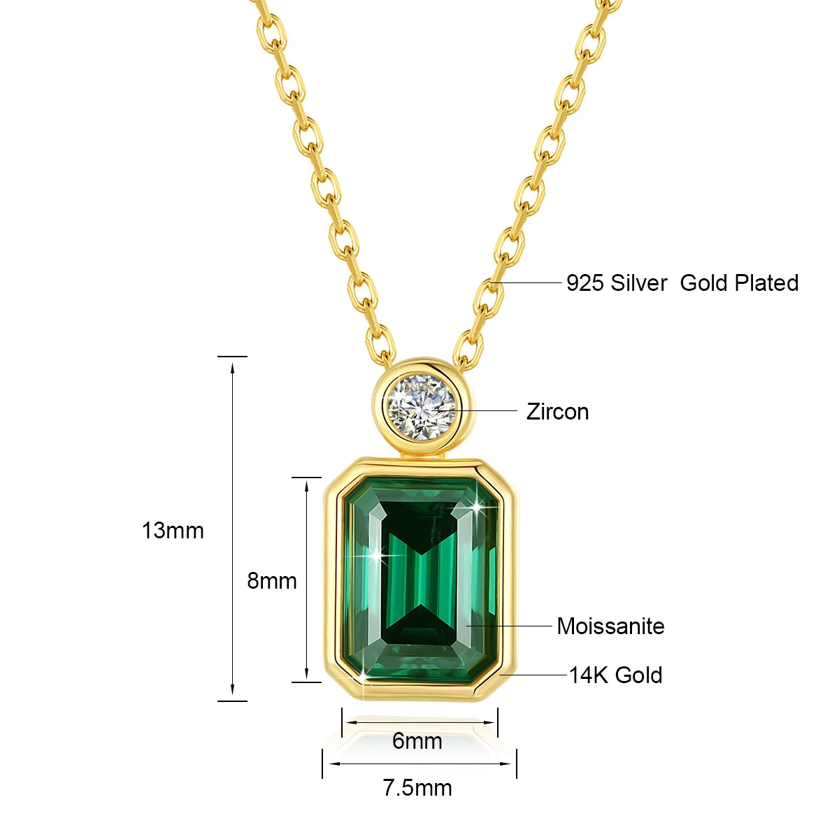 Gioiellieri Luxury Fine Jewelry Woman Engagement New Year Gift 2 Carat 3 Carat Emerald Moissanite Pendant 14K Gold AU585