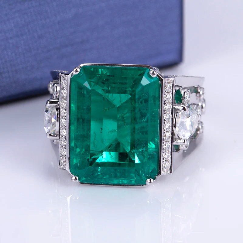 MSR-530 Customized Jewelry 10K White Gold Colombia Emerald Lab Grown Eemrald  Ring