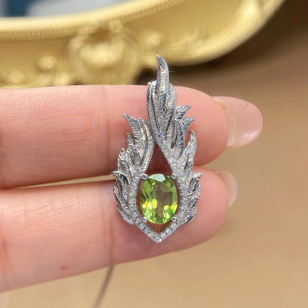 Gioiellieri Fashion Natural Peridot Necklace S925 Sterling Silver Inlay Simple Style Women Pendant Jewelry Anniversary Gift