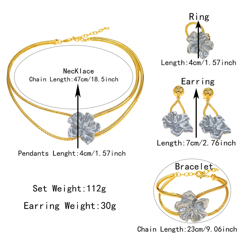 Brazilian Flowers Jewelry Sets Gold Silver Italian Jewelry Set Wedding Party Brass Necklace Bracelet Earrings Ring Jewelry