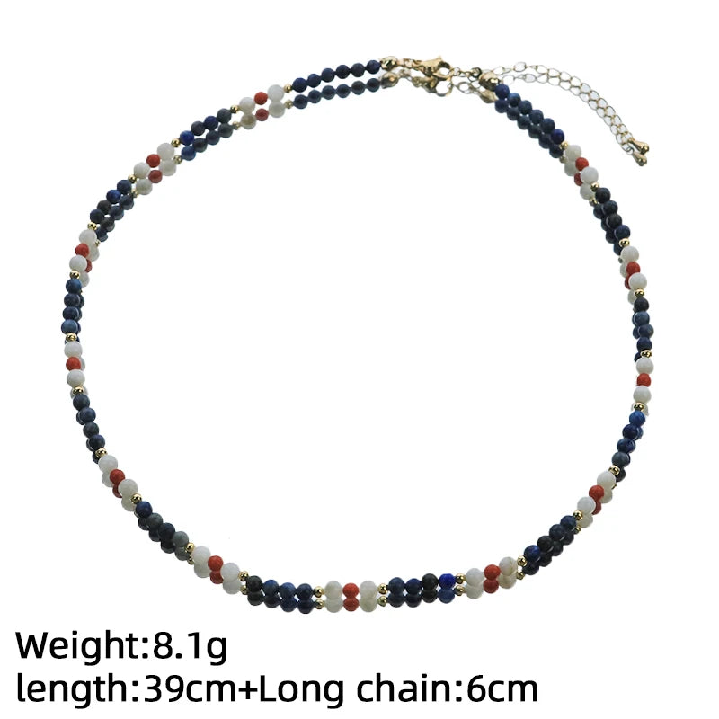 GLSEEVO Natural Freshwater Pearl, Red Coral & Lapis Lazuli Beaded Necklace & Bracelet Set — Nautical Bohemian Jewellery