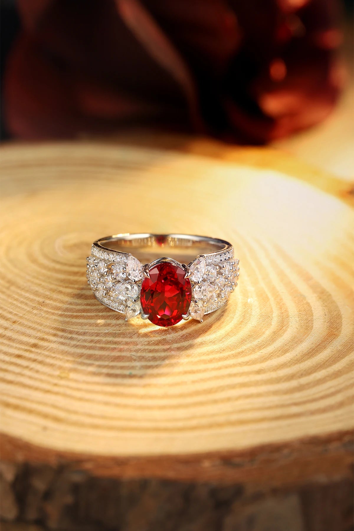 Gemfiori New Popular Lab Grown Ruby Ring 7*9mm 3.5 Carat Lab Created Engagement Ring 925 Sterling Silver Lab Ruby Ring for Giftgs