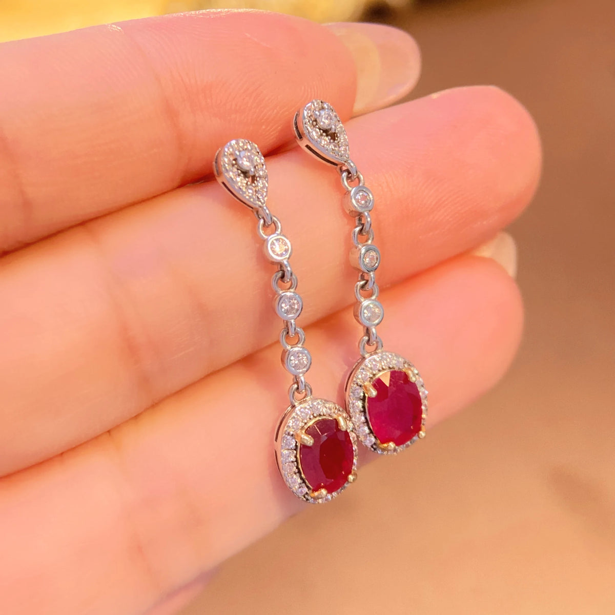 Gioiellieri Dainty Natural Ruby Drop Earrings 925 Silver Luxury Minimalist Claw Setting Yashiman Women's Third Party Appraisal