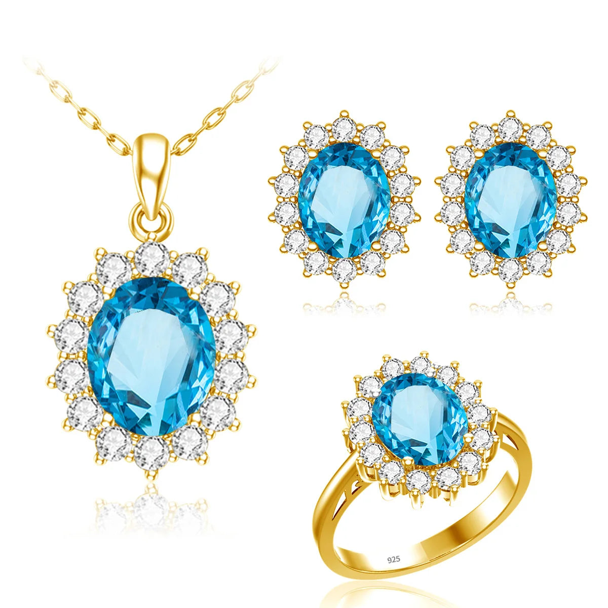 ArtistA Shiny Sunflower Sapphire Pendant Earrings Ring 925 Silver Bride Women Gold Plated Jewelry Set Manufacture