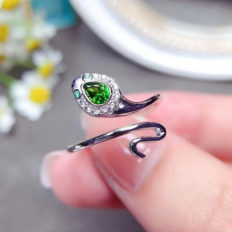 Gioiellieri Hot Selling Rhodium 925 Sterling Silver Luxury Smart Couple Ring Graduation Wedding Party Jewelry Pear Cut Natural Diopside CMA