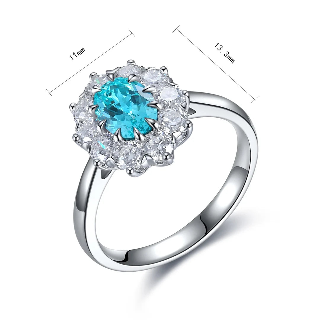 Gemfiori Vintage Lab Grown Paraiba S925 Sterling Silver Engagement Rings for Women Custom Design Wedding & Party Gift