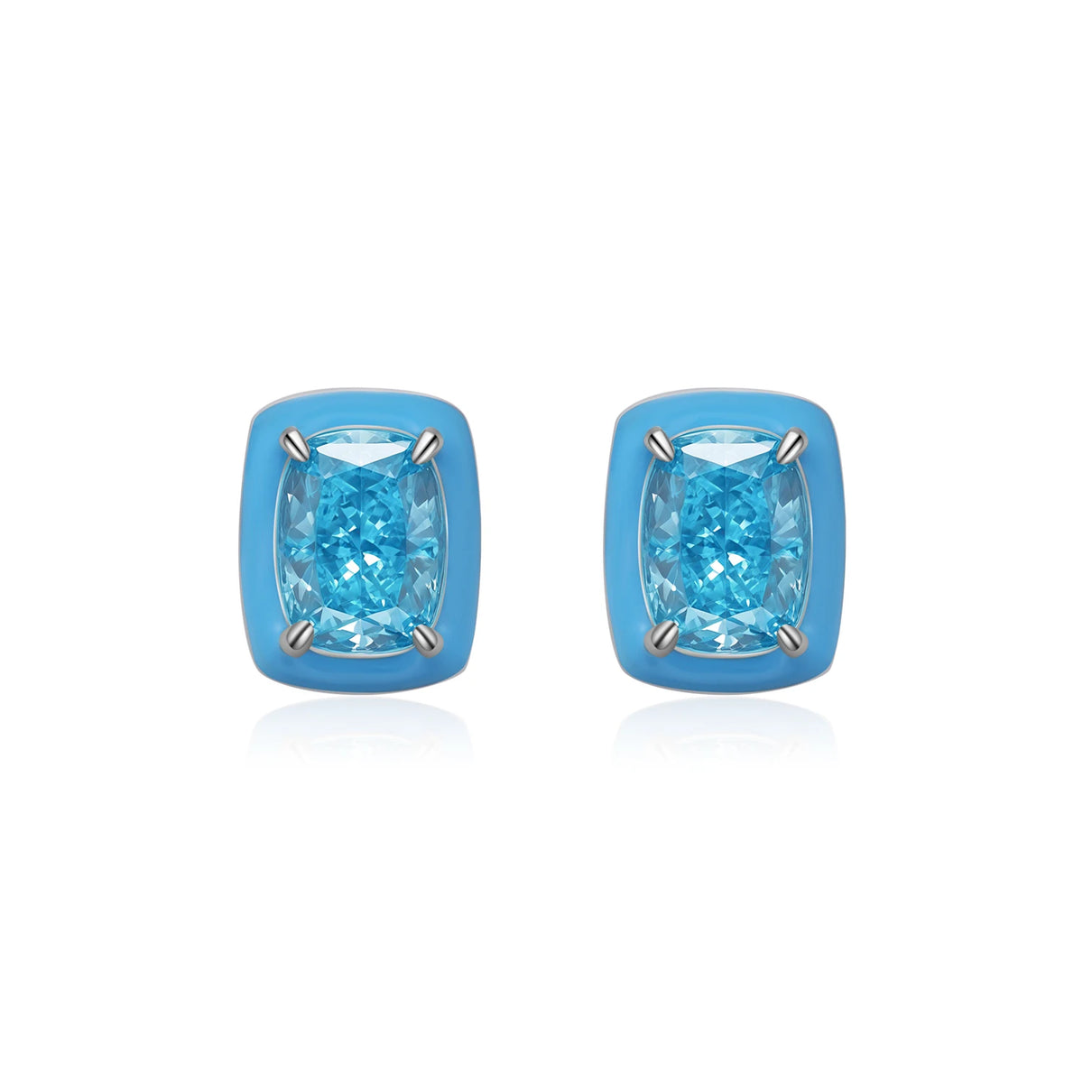 Multicolor Enamel Earrings 925 Sterling Silver Luxury Heart Oval Crushed Ice Cut CZ Stud Earrings for Women Fine Jewelry