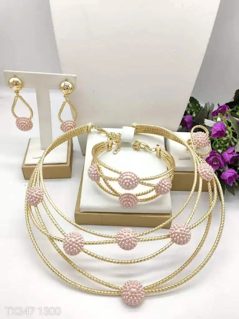 Brazilian Luxury Gold-Plated Jewelry Sets Necklace Bracelet Earrings Ring Four-Piece Sets Colorful Women's Wedding Jewellery Set