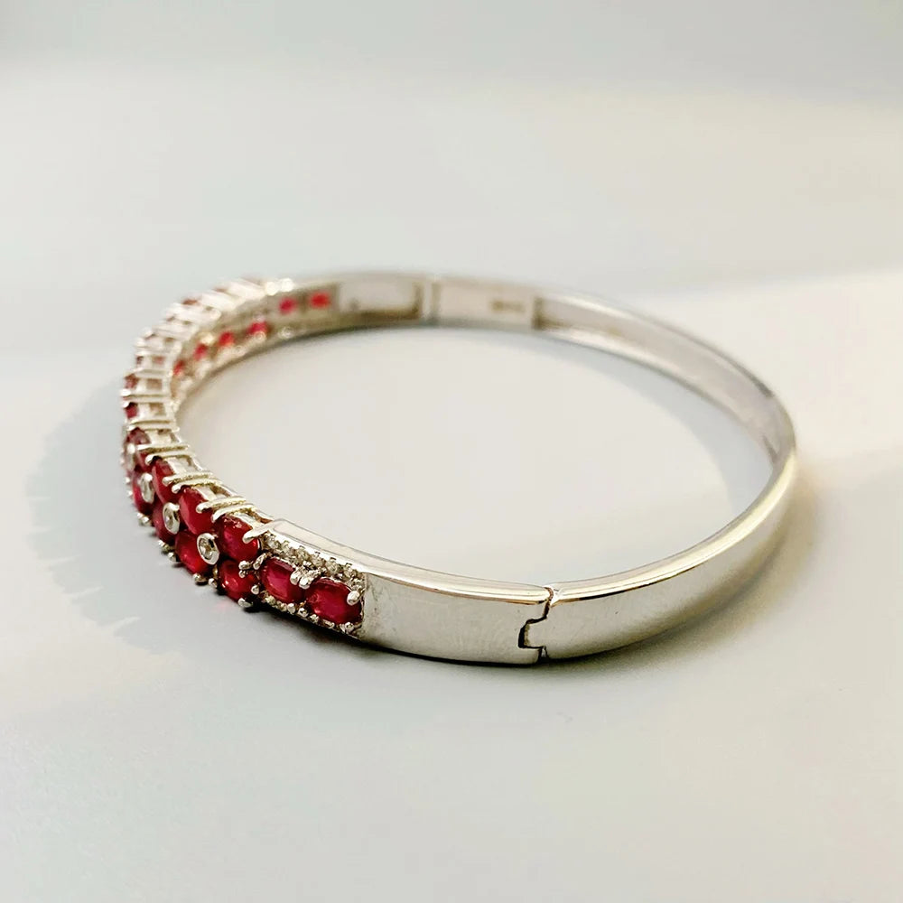 Gioiellieri Ruby Bracelet with Natural Red Gemstone for Women S925 Sterling Silver Fine Jewelry Adjustable Chain Bangle Anniversary Present