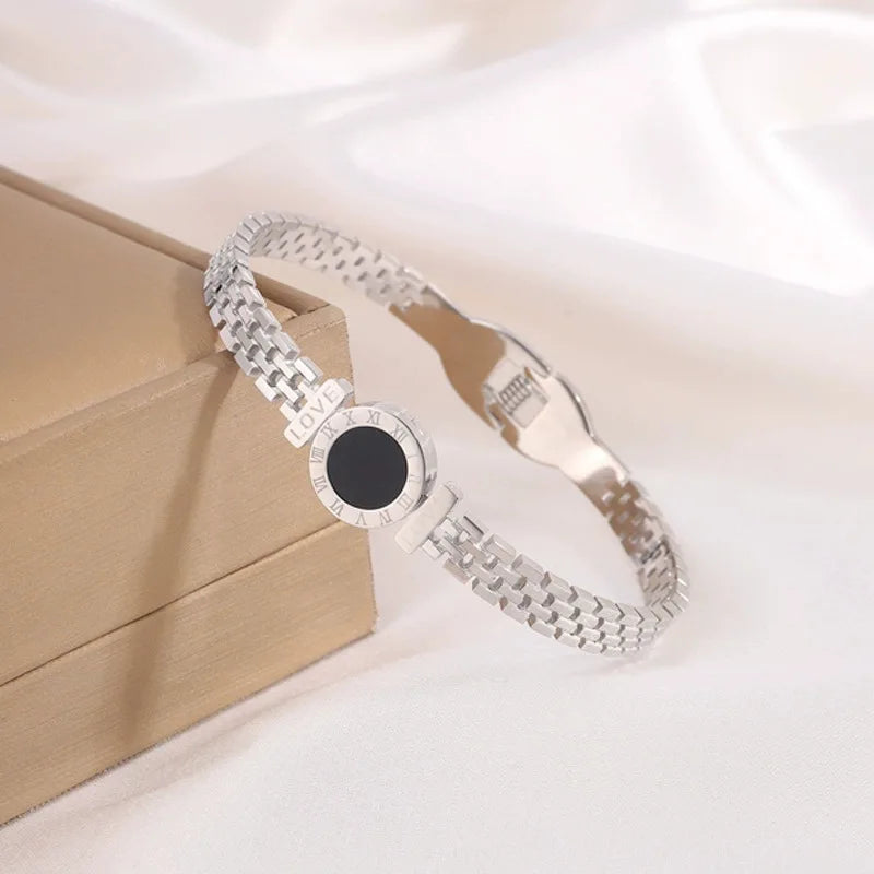 REBEL Stainless Inoxydable Stainless Steel 18K Gold Plated Roman Women Fashion Jewelry Bracelets Bangles