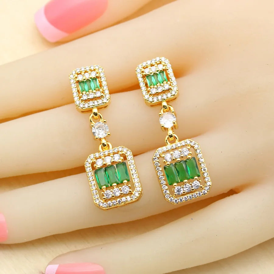 XOTICA 18K Gold Plated Green Zirconia Jewellery Set for Women Includes Earrings Ring Pendent Necklace for Weddings and Parties