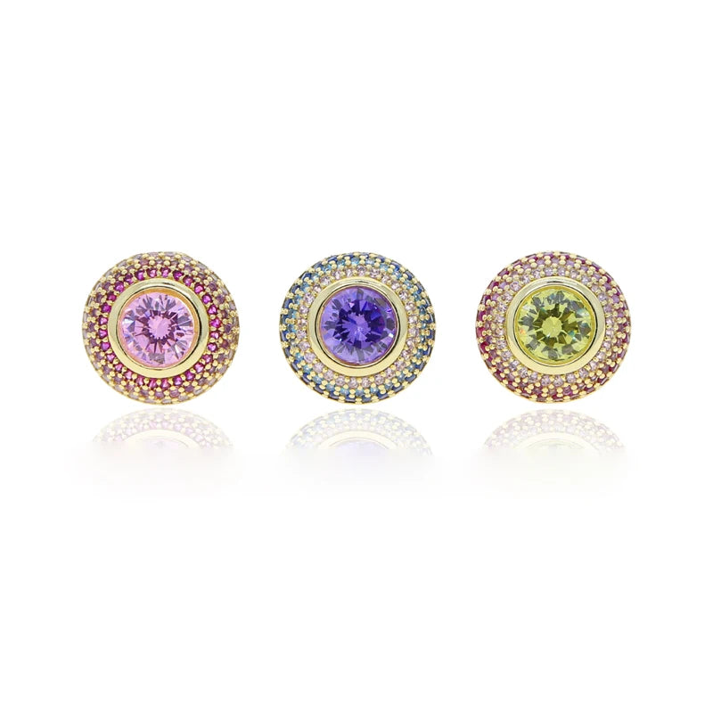 Colorful Gradient Round CZ Stud Earring 5A Cubic Zirconia Bling Women Fashion Pink Blue Purple Crystal Jewelry
