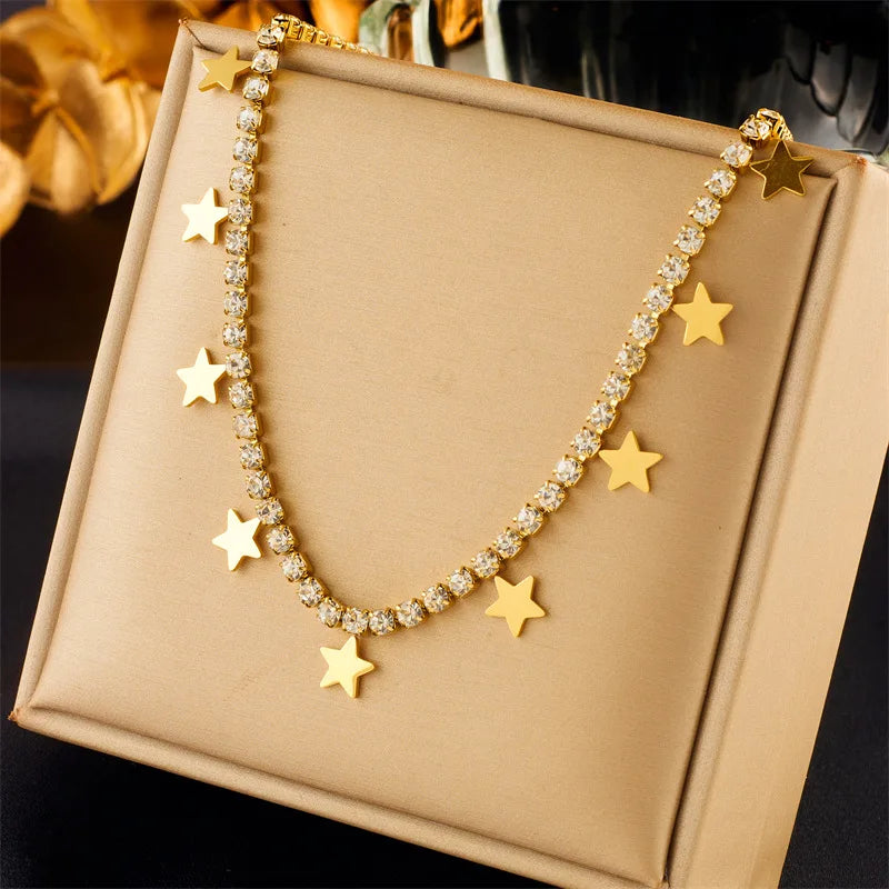 Gold Crystal Rhinestone Heart Necklace & Bracelet Jewellery Set | Sparkling Luxury Set