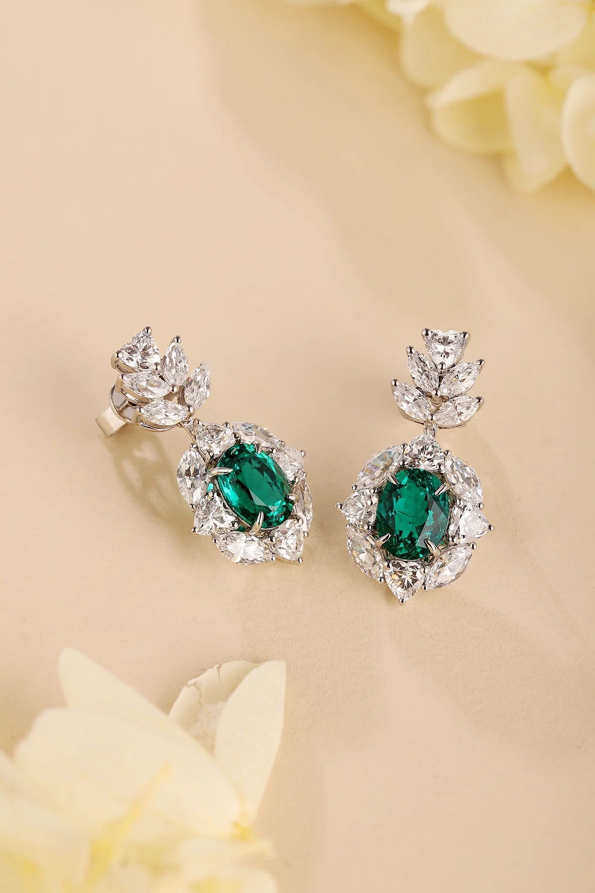 Gemfiori Anster High Quality S925 Lab Grown Emerald Earring Stud Dainty Gemstone Stud Earrings for Women Daily Wear Gift