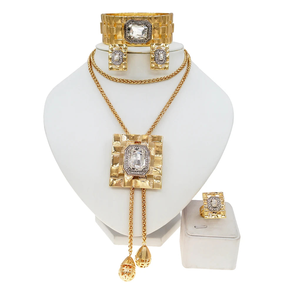 Zhuerrui Luxury Large Zircon Copper Jewelry Set Italian Golden Blue Necklace Set Serpentine Crystal Collar Jewelry Set HA0018