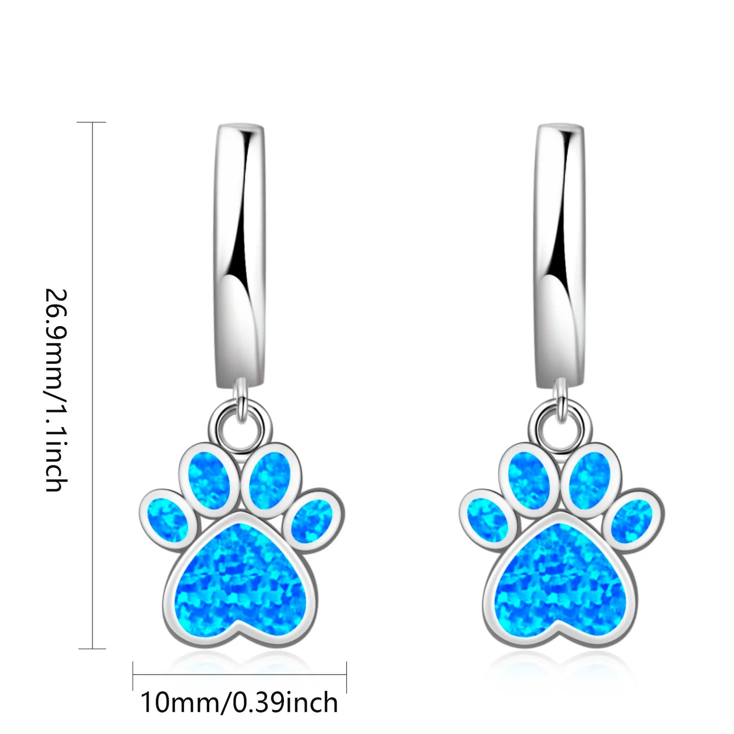 Blue Opal Dog PAWS Earrings | Silver Twisted Design Drop Jewelry