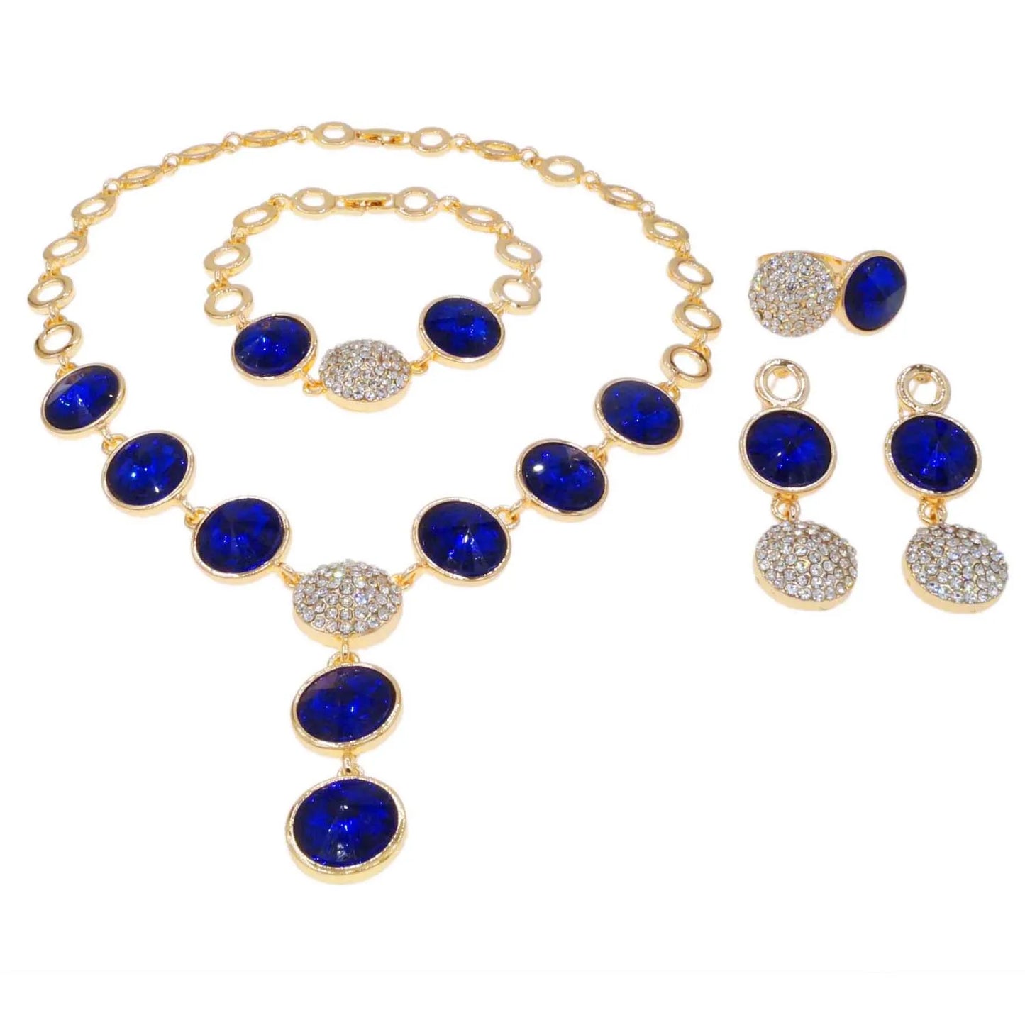 Zhuerrui Hot Selling Gold Plated Jewelry Set Blue Red Bead Necklace Bracelet Jewelry Sets Beautiful High-end Luxury HA20059