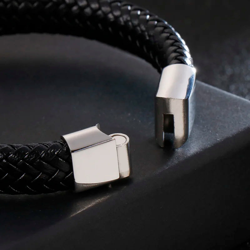 KALEN Trendy Genuine Leather Cord Bracelet Men Stainless Steel With Magnetic Clasp