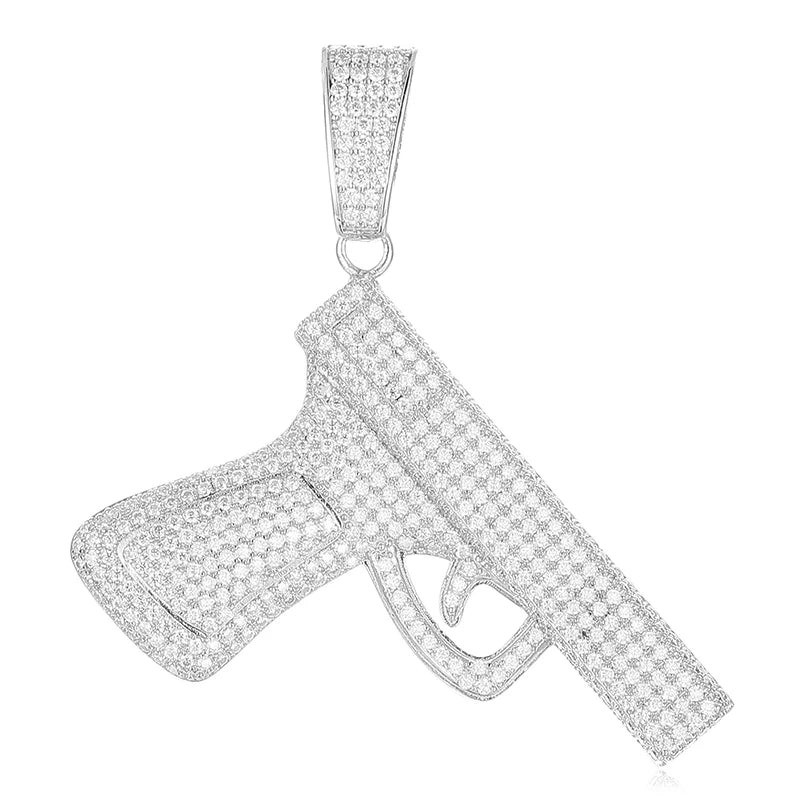 BiG-BOSS Statement Rapper Jewelry Hip Hop Men 925 Sterling Silver VVS Moissanite Diamond Iced Out Pistol Pendant