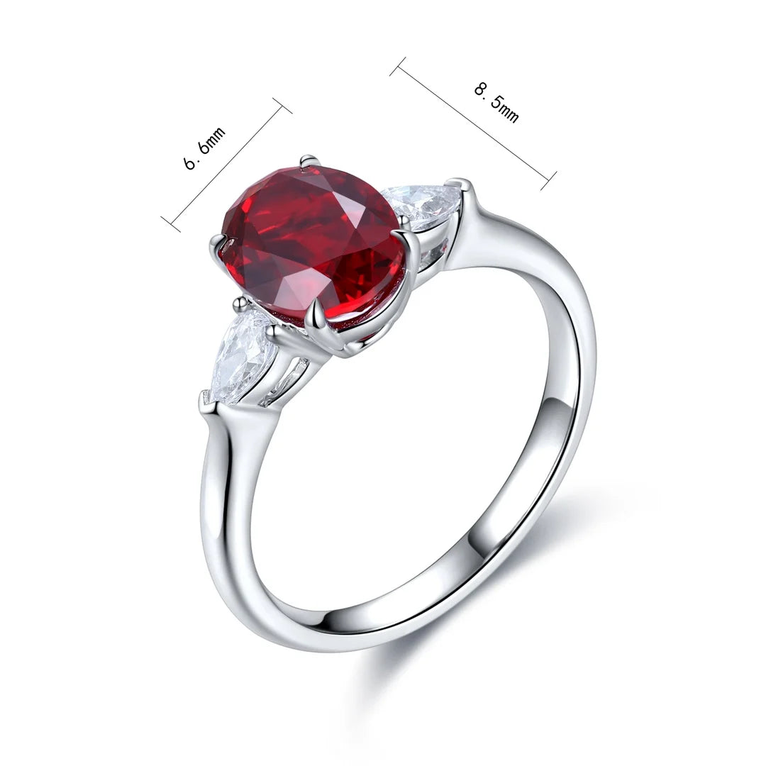 Gemfiori Statement Rings Sterling 925 Silver Lab Grown Ruby Rings for Women Engagement Rings of the Day Wedding Gift Customize Jewelry