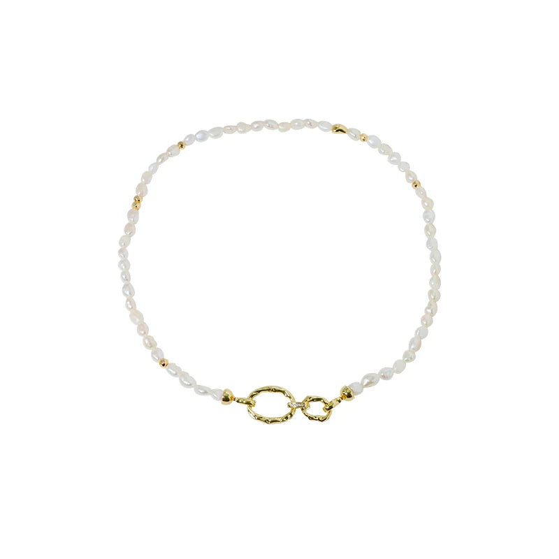 Natural Freshwater Pearl Gold Ring Buckle Necklace Korean Women's Luxury Jewelry Fashion Women's and Girls' Gifts GN0649