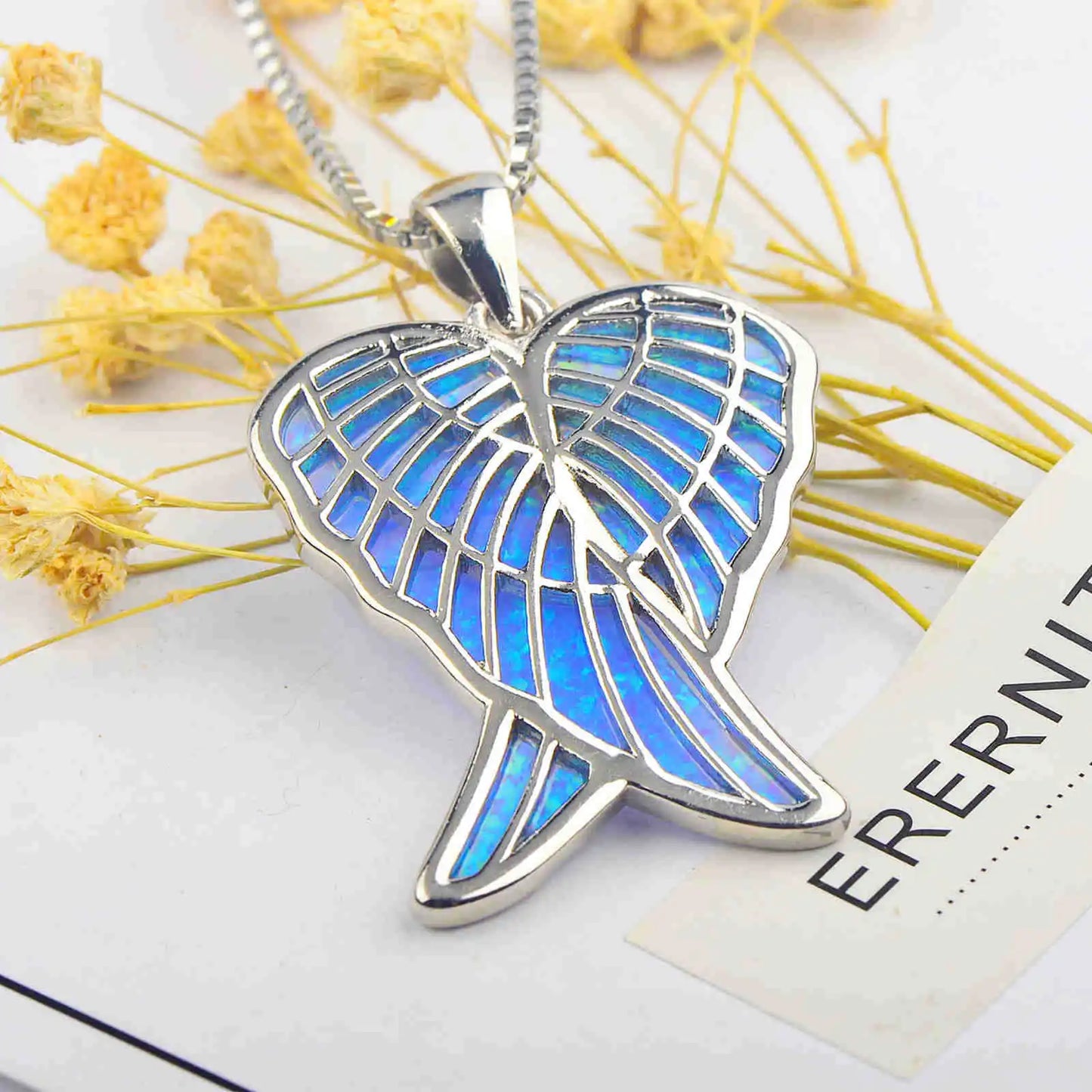 Aobao Wholesale Angel Wing Necklace with Wing Pendant Jewelry Inlaid with Opal