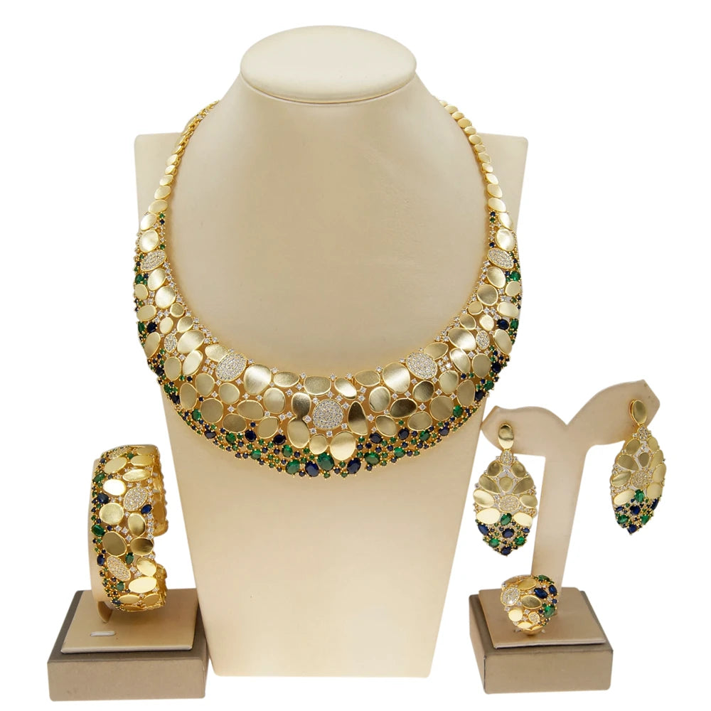 Zhuerrui Fashion Necklace Jewelry Set Brazil 24K Gold Ladies Wedding Jewelry High Quality Italian Custom Jewelry Set HZ210901163