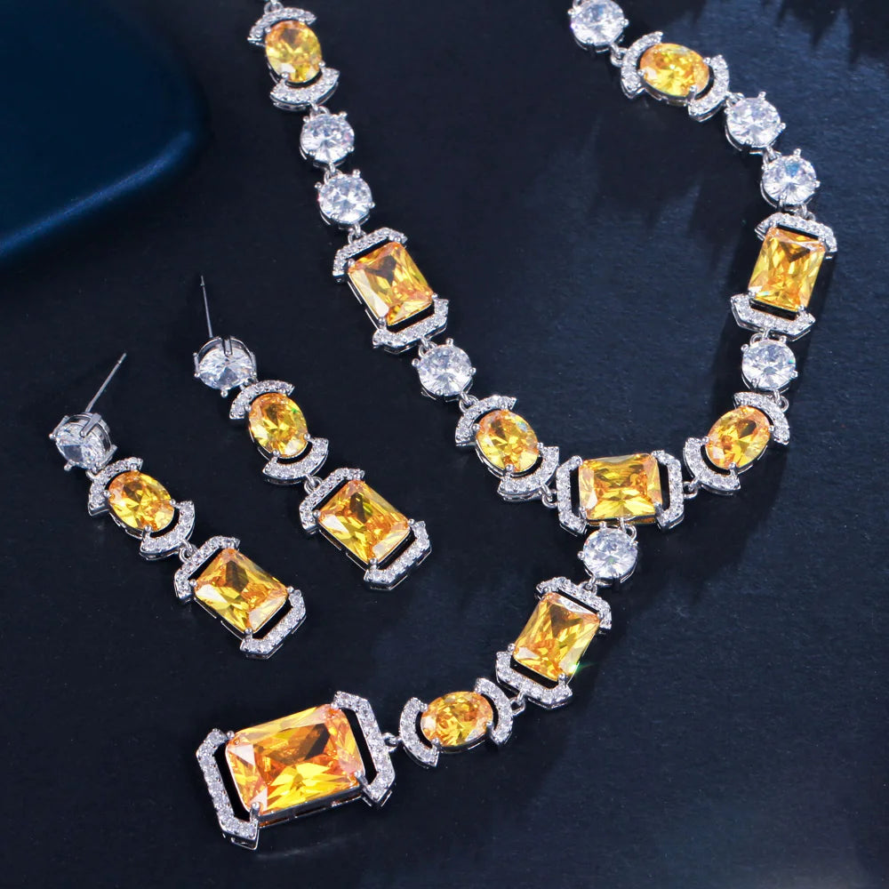 Sparkling Multi Color Cubic Zirconia Big Long Dangle Drop Party Wedding Necklace Bridal Jewelry Sets Dress Accessories