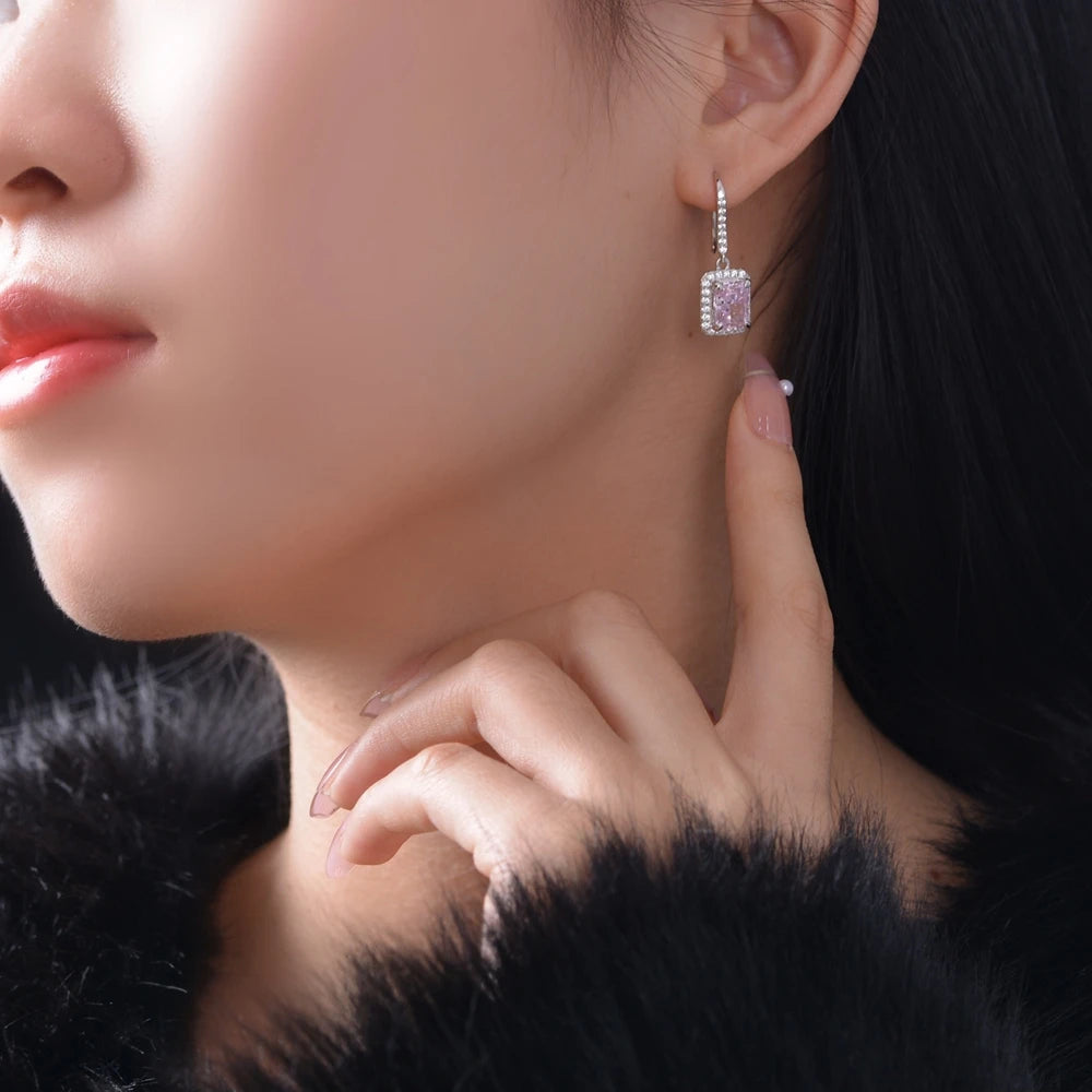 MUSHAN Jewelry Factory New 925 Silver 1.5 Carat Earrings Rectangular Ice Flower Cut 6*8 High Carbon Diamond Ear Hook Earrings