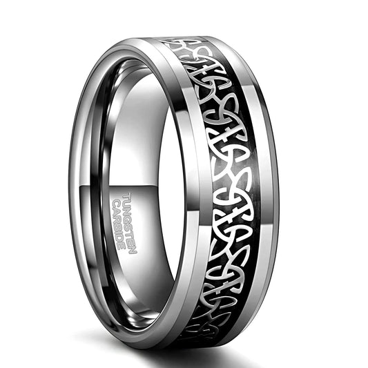 REBEL Celtic Knot Carbon Fibre Inlay Tungsten Carbide Ring