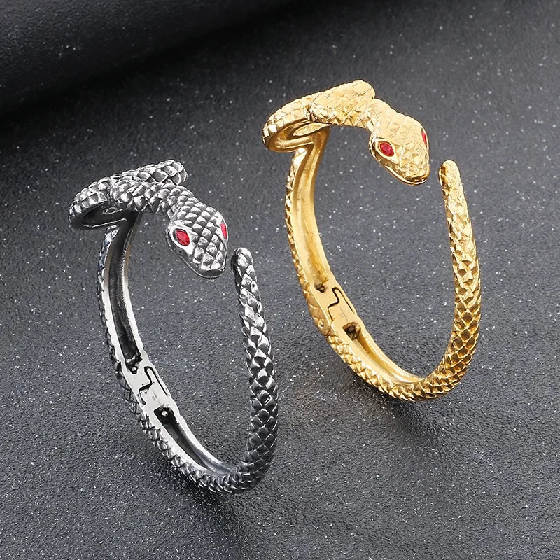 KALEN Punk Unisex Stainless Steel Fashion Bracelets Bangles Open Cuff Snake Charm Bracelets