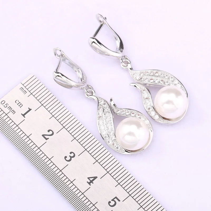 XOTICA Natural White Pearl Silver Jewelry Set for Women Zircon Bracelet Earrings Rings Necklace Pendant for Wedding Party Engagement