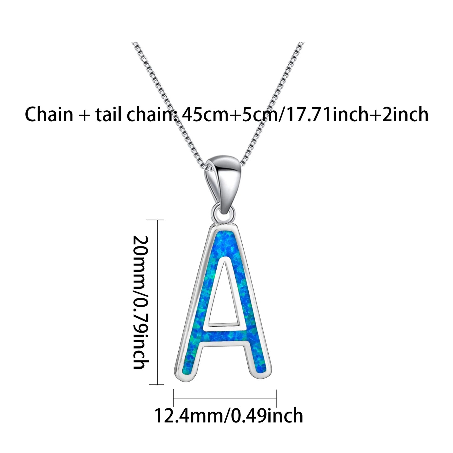 Letter A Pendant - Blue Opal Inlaid Silver Plated Initial Jewelry for Women Wholesale