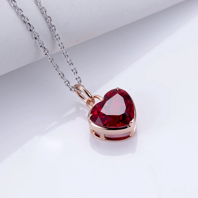 Messi Jewelry  MSN-678 18K Rose Gold Lab Grown Ruby Heart Shape Fine Jewelry Pendant Necklace
