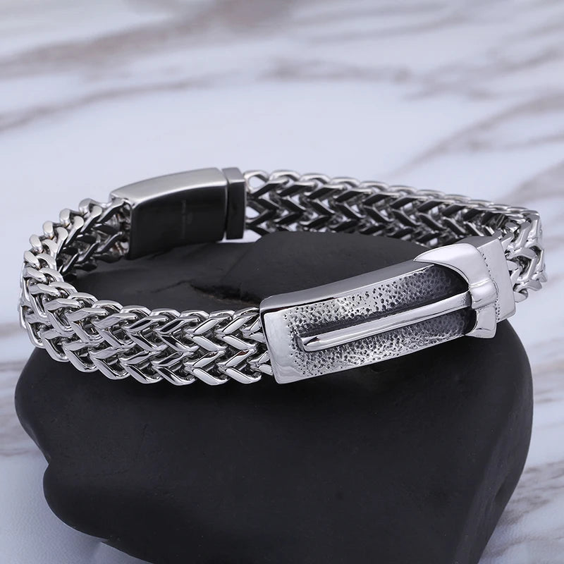 KALEN Spring Clasp Silver Ax Stainless Steel Charm Bracelet Mens