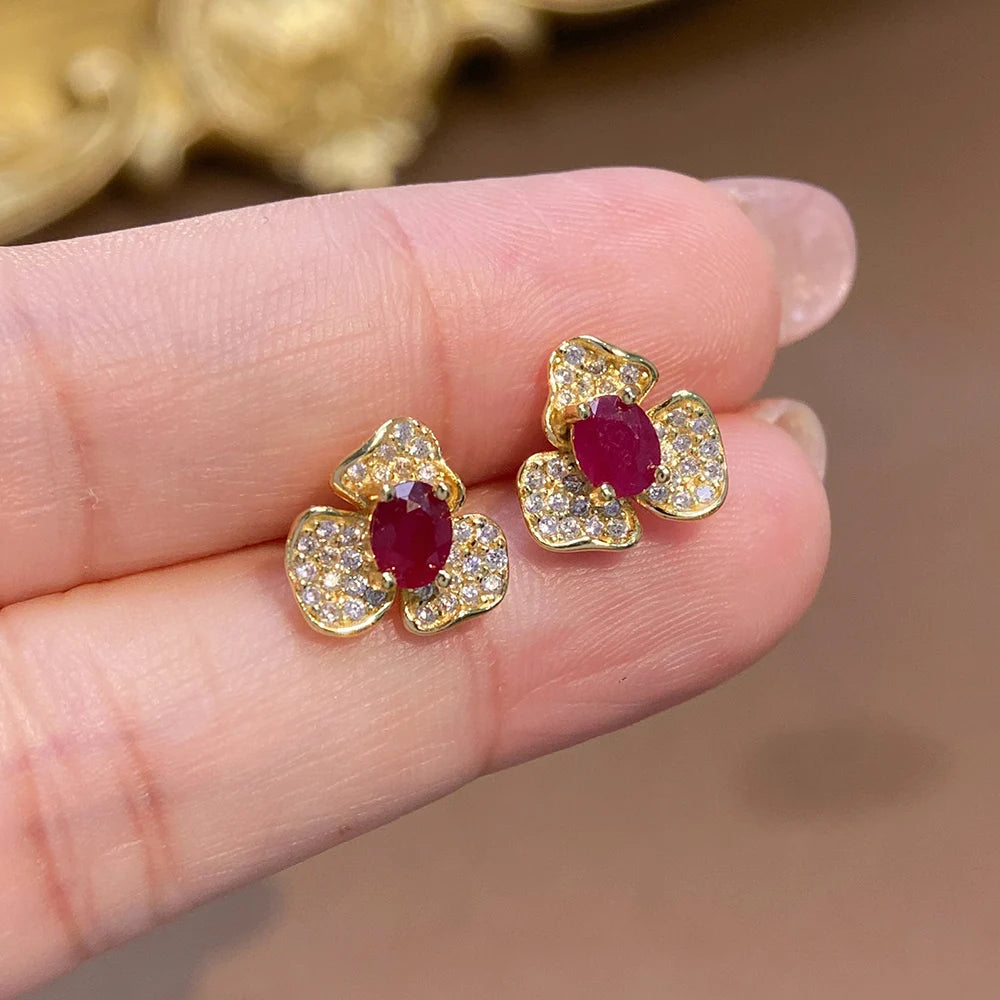 Gioiellieri Dainty Natural Ruby Drop Earrings Gold Plated 925 Silver Luxury Minimalist Claw Setting Yashiman Women's Third Party Appraisal