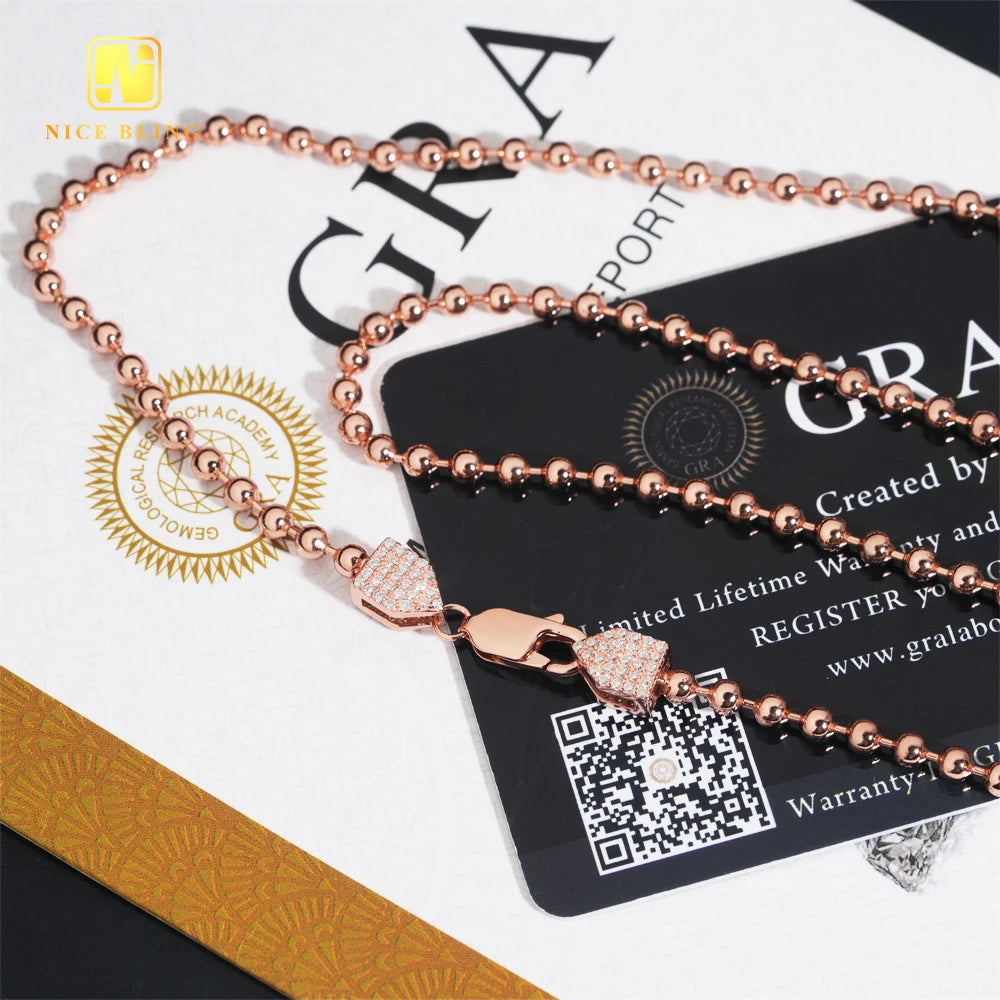 Pass Diamond Tester VVS Moissanite Diamond Rose Fashion Iced Out Hip Hop Women Link Chain 925 Silver Women Beaded Necklace