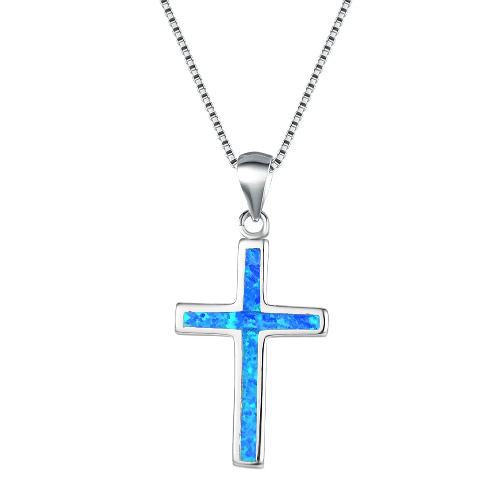 Cross Motif Sea Turtle Silver Plated Copper Alloy Opal Lariat Necklace for Women Aobao