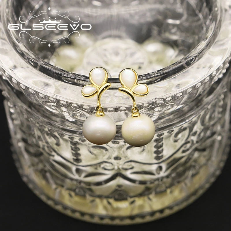 Natural Freshwater Pearl 925 Sterling Silver Earrings High Quality  Butterfly Jewelry Pearl Accessories