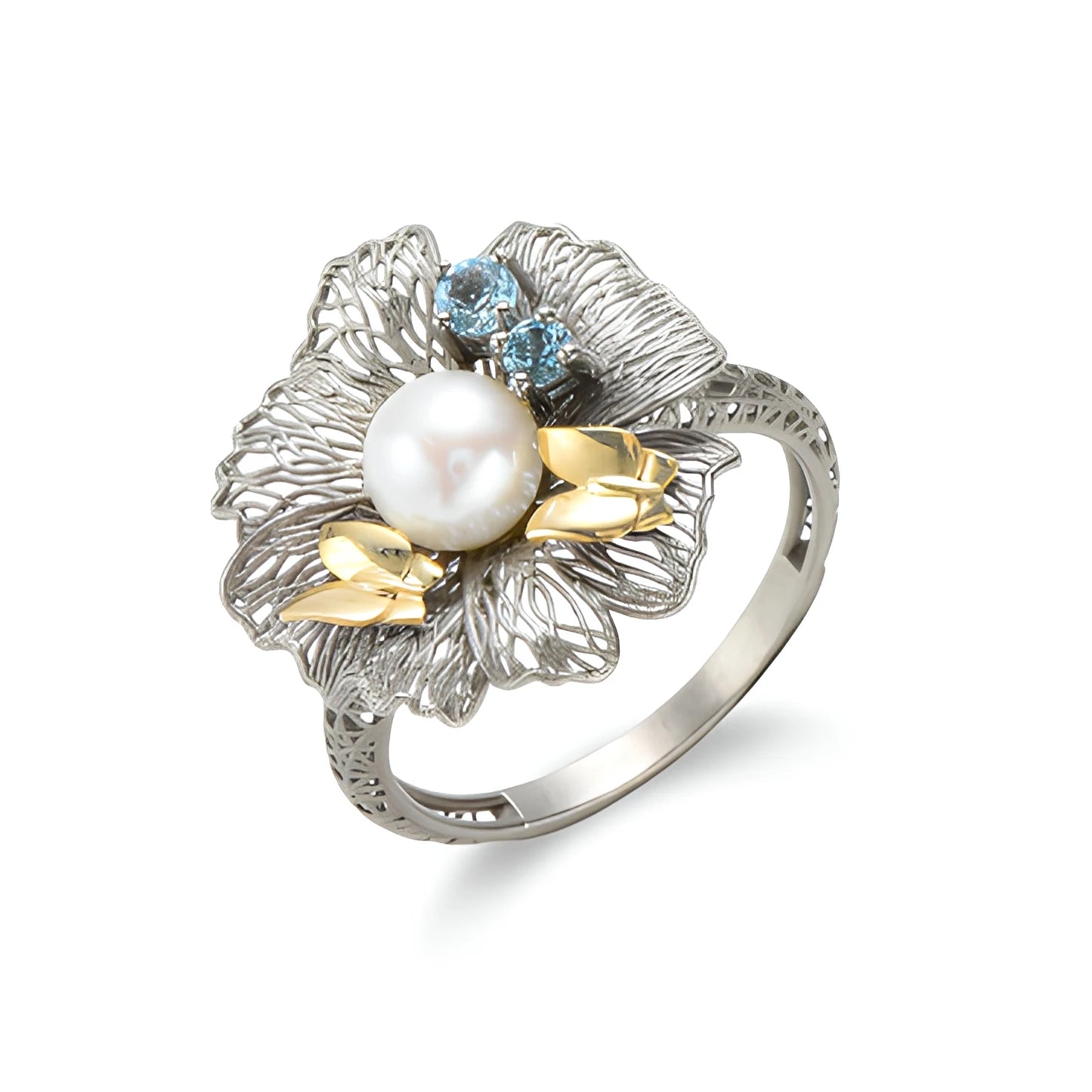 3D Printer Fashionable Flower Silver Charm Jewelry Pearl Rings