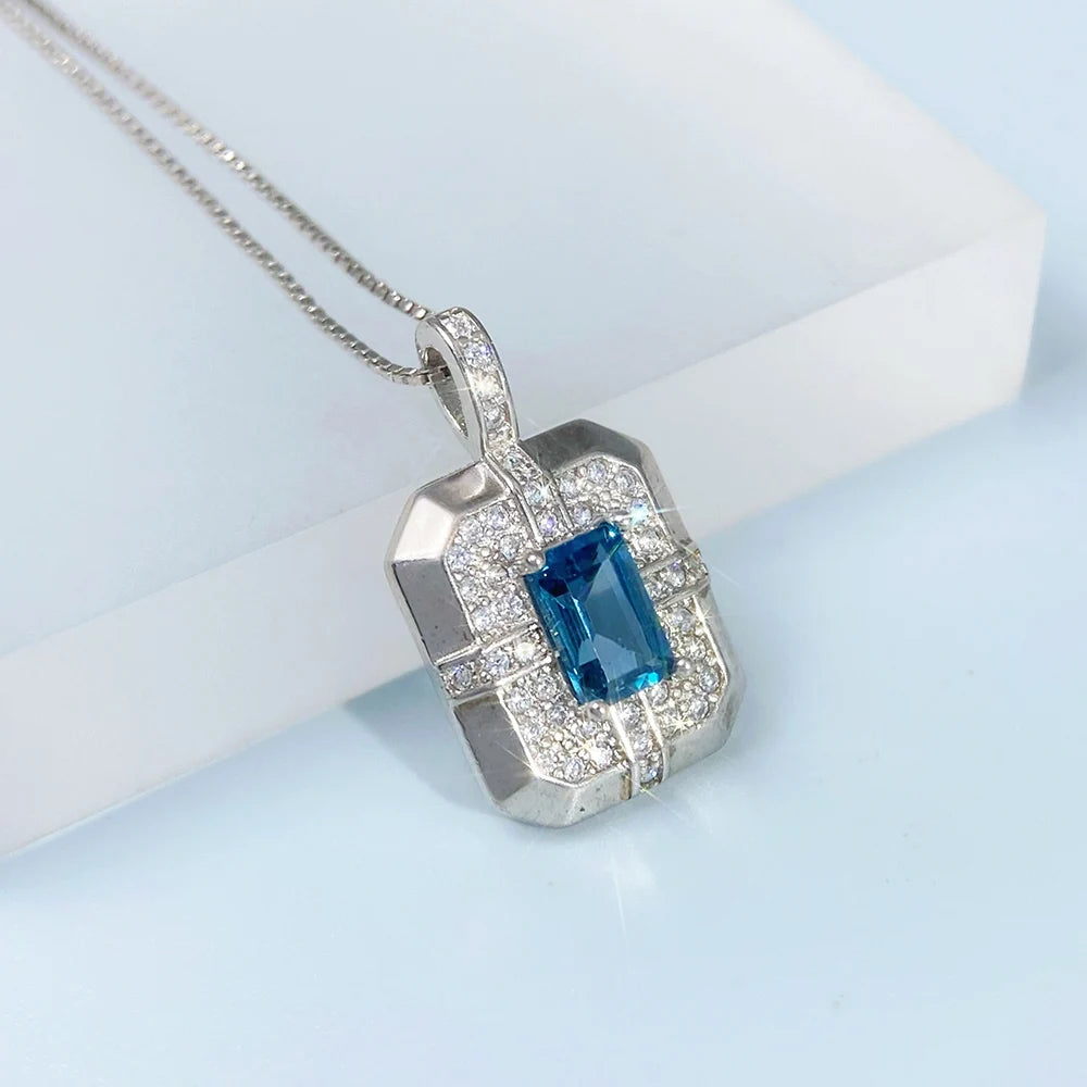 Gioiellieri London Blue Topaz Necklace with Natural Gemstone for Women S925 Sterling Silver Fine Jewelry Healing Crystal Pendant Charm Gift