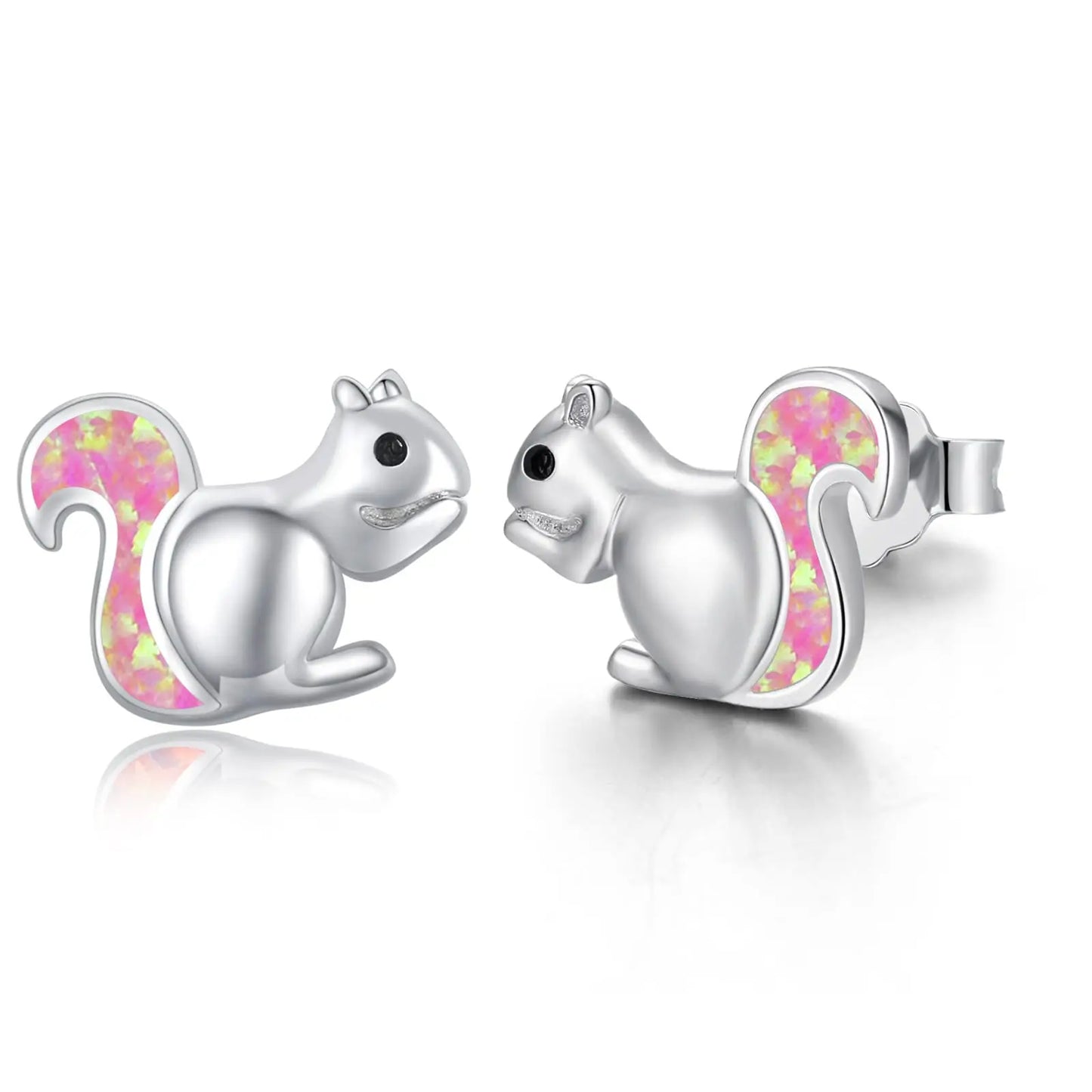 Squirrel  Earrings- Multi-Color Opal Tail Silver Plated Cute Business Jewelry for Women Wholesale