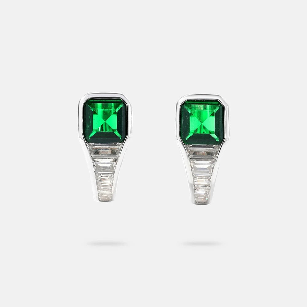SILVERELLI Green High Carbon Diamond Hoop Earrings | S925 Sterling Silver | Geometric Light Luxury